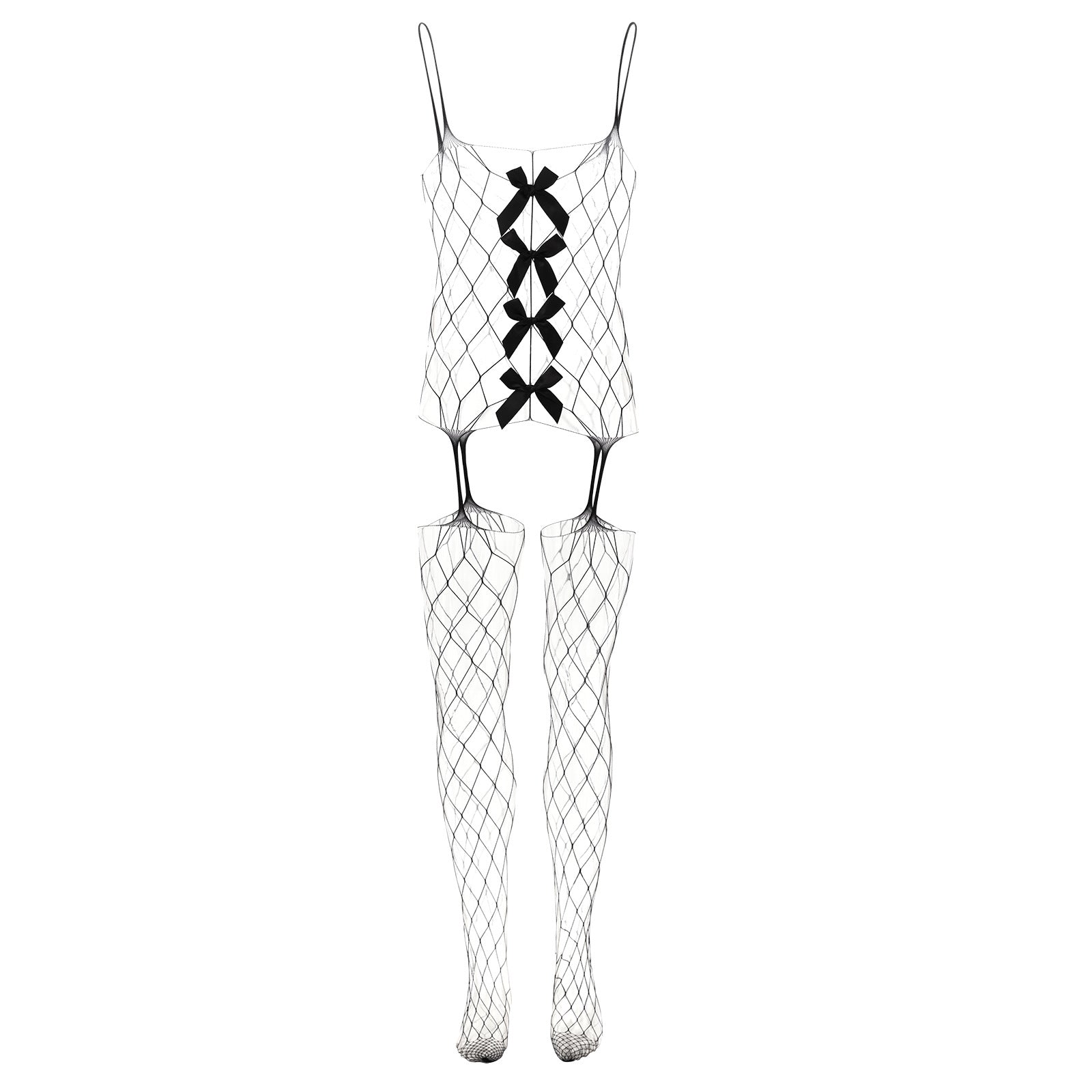 Image of Men’s fishnet one-piece underwear Japanese pseudo-girl sexy cut-out suspender one-piece tight mesh tights tight